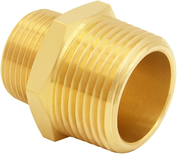 2PCS Brass Reducer Adapter, 3/4" NPT Male to 1" NPT Male Thread, Hex Reducing Pipe Fitting Coupler Nipple Connector for Water/Oil/Gas