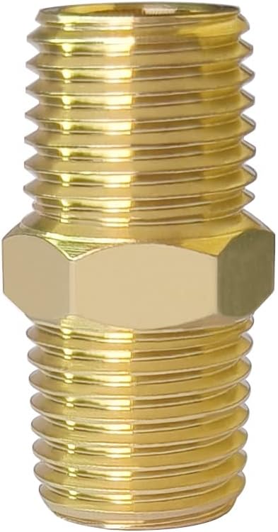 Hooshing 10PCS 1/8" x 1/8" NPT Male Brass Nipple Solid Brass Pipe Adapter Fittings Equal Nipples Connectors