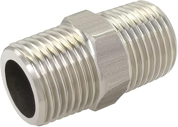 Hooshing 2PCS Hex Nipple 1/2" Male x 1/2" Male NPT Stainless Steel 304 Threaded Pipe Fittings for Brew Kit Home Piping