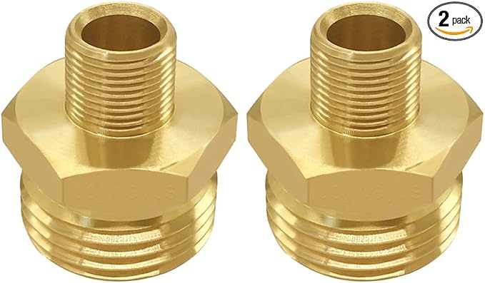 Joywayus 2PCS 3/4 GHT Male to 3/8 Compression Male Thread Adapter Pipe Fitting, Brass Reducer Faucet Connector Water Hose Adapter, Supply Line to Garden Hose Adapter for RV Kitchen Bathroom Plumbing