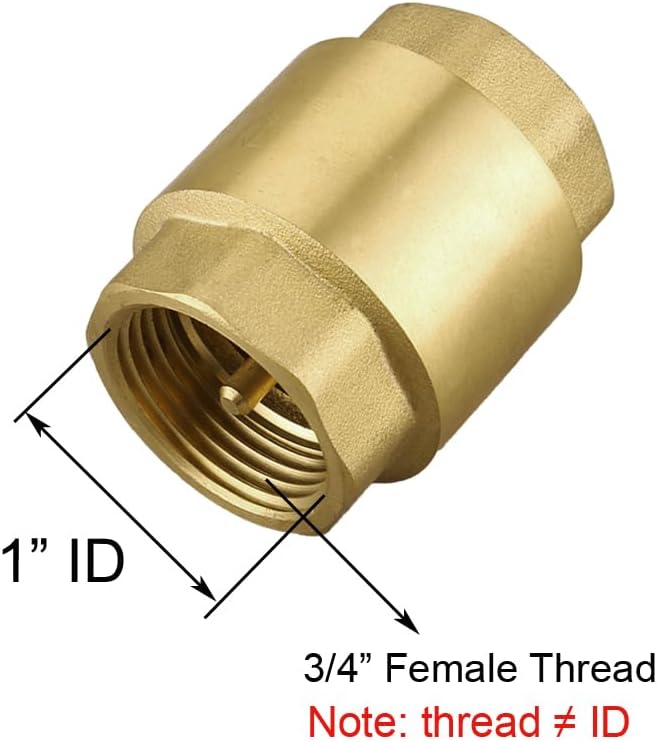 Brass 3/4" NPT Female Inline Spring Check Valve One-Way Non-return Prevent Water Backflow (Pack of 2)