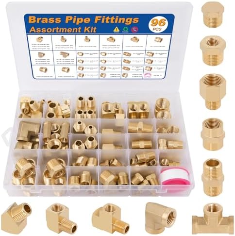 KOOTANS 96PCS Brass Pipe Fittings Assortment Kit,1/8" 1/4" 3/8" 1/2" NPT