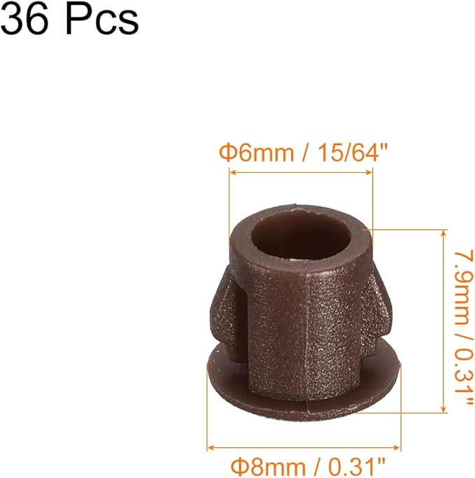 uxcell 6mm(15/64") Plastic Hole Plugs, 36Pcs Flush Type Panel Round Snap in Fastener Knockout Locking Plugs for Furniture Insert End Caps Panels, Brown