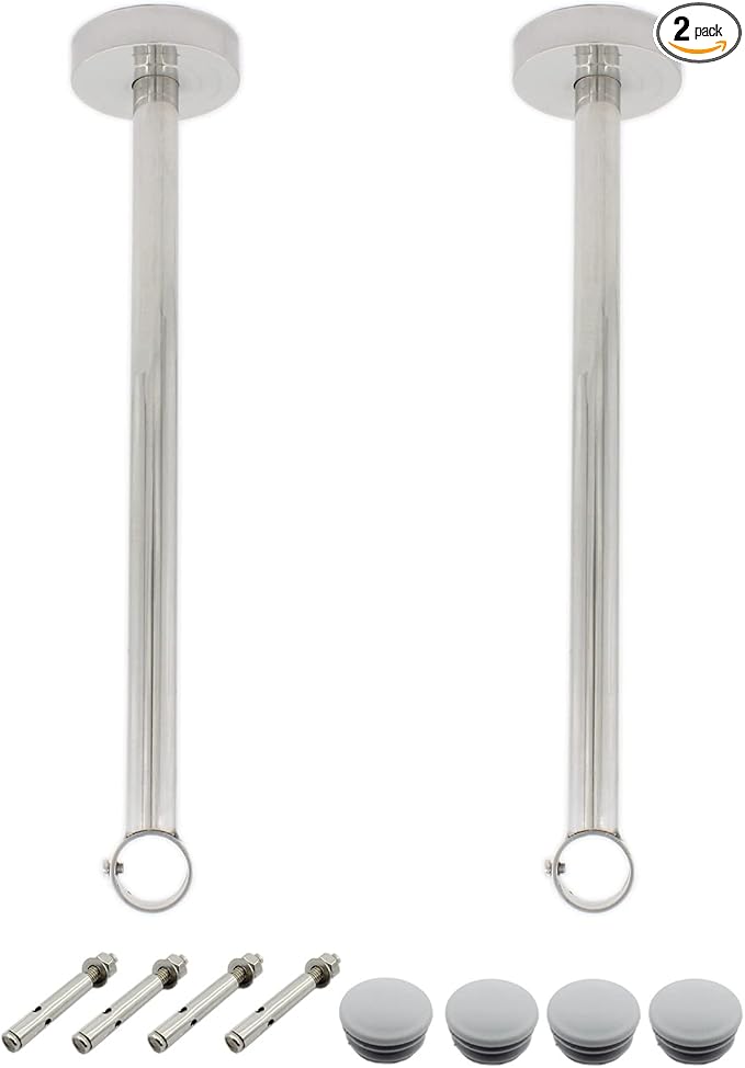 2 Pack Ceiling Mount Bracket, Stainless Steel Wardrobe Pipe Bracket Rod Holder Ceiling Holder, ULIFESTAR Shower Curtain Closet Wardrobe Rod Lever Support Holder Pipe Flange Socket (D*H)26*450mm/1*18''