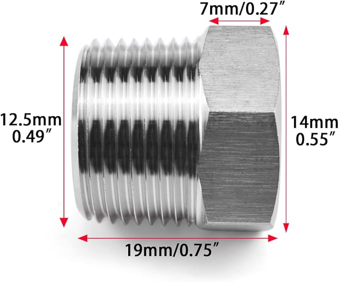 SDTC Tech 5-Pack Hex Head Pipe Plug Fittings 1/4" NPT Male Thread 304 Stainless Steel Socket Connector