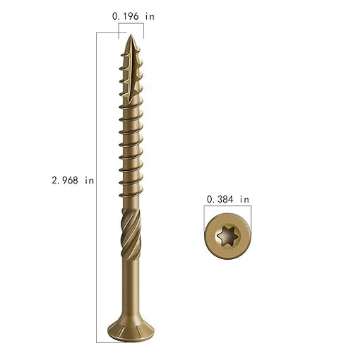 #10 * 3" Deck Screws, (68pcs) 1 lbs.Exterior Wood Screws, Rust Resistant Epoxy Coated, Bronze, T20 Star Bit