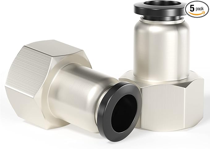 TAILONZ PNEUMATIC Female Straight 1/2 Inch Tube OD x 3/8 Inch NPT Thread Push to Connect Fittings PCF-1/2-N3(Pack of 5)