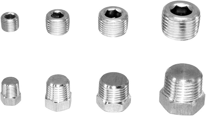 Joywayus Stainless Steel Pipe Plug Inter&Outer Hex Thread Pipe Fitting,1/8" 1/4" 3/8" 1/2" NPT Countersunk Plug Kit 22PCS