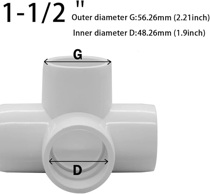 1-1/2“ Tee PVC Fitting 4 Way Elbow Connector, Furniture Grade 90 Degree Elbow Side Outlet, PVC Corner Fittings for Building Furniture Greenhouse Shed Pipe Fittings Tent Connection (Pack of 8)