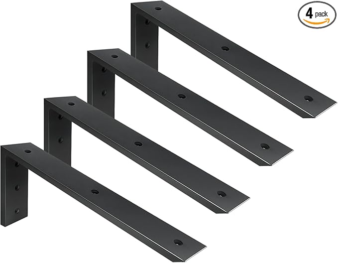 WINKER Countertop Support Bracket 4 Pack Heavy Duty 1/2" Thick Hidden L Shelf Bracket 18" x 8" x 2.5" Metal Corbels for Quartz/Granite/Wood/Concrete/Laminate Countertops, Black