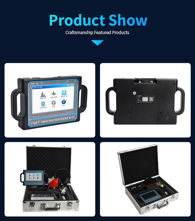 PQWT CL200 Water Leak Detectors for Home and Outside Wall Water Pipe Detector Acoustic Pipeline Leakage Detection Kit Professional Sensor Noise Reduce Headphone LCD Touchscreen Carry Case 2 Meters