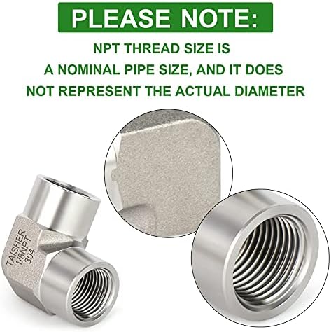 TAISHER 2PCS 304 Stainless Steel 90 Degree Barstock Street Elbow, 1/8 Inch NPT Female Pipe to 1/8 Inch NPT Female 304 Stainless Pipe Fitting