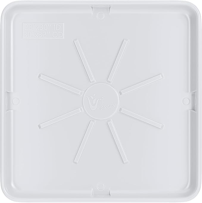 Washing Machine Drain Pan, Features a Heavy Durable Plastic Construction,Protects Floors from Leaksf,Size 30X32 Including 1" Drain Fittings(White)