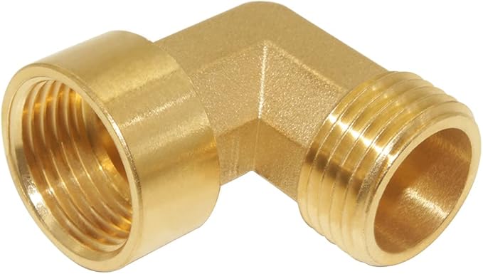 Joywayus 90-Degree Elbow Garden Hose Pipe Fitting（Non swiveling Fitting） Forged Brass Right Angle 3/4" GHT Female x 3/4" GHT Male (Pack of 2)