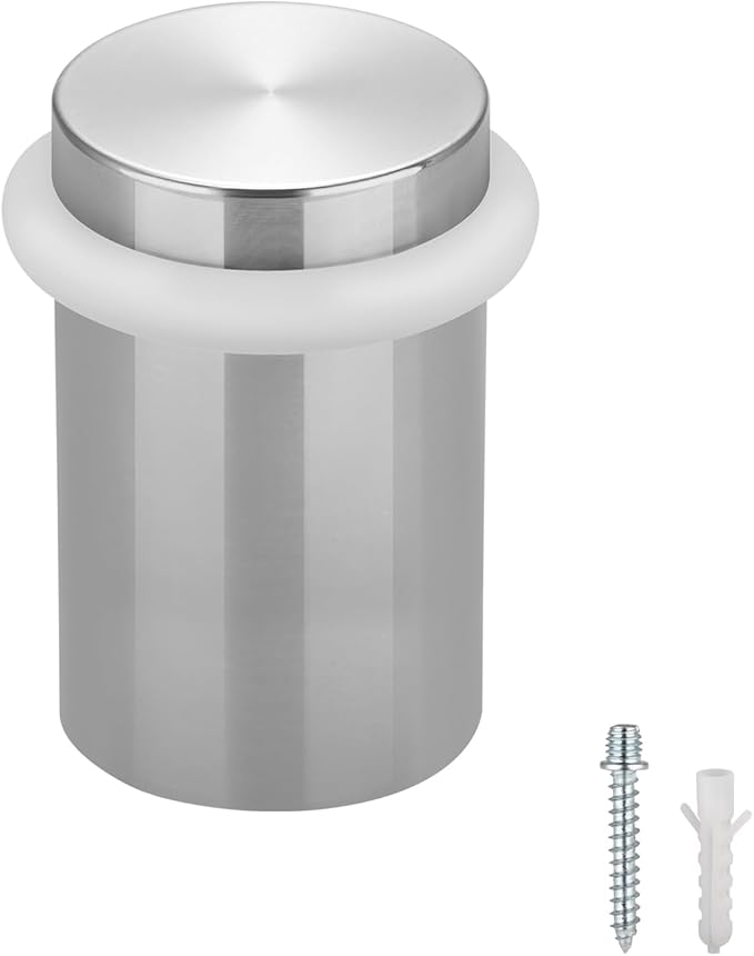 Floor Door Stopper Door Stop-Classy Solid Steel Modern Heavy Duty Door Stoppers -Floor Mount Anchor Screw-Wall Protector for Commercial Door(Stainless Steel White, 2.0 Inch)