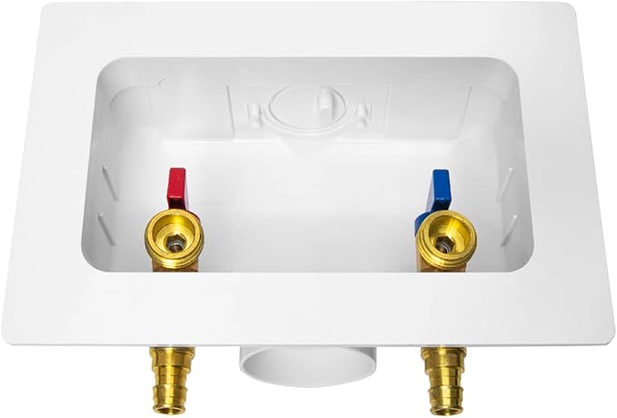 EFIELD Premium Washing Machine Outlet Box, 1/2" Pex-A F1960 Expansion Fittings x 3/4" MHT Connection, Center Drain With1/4 Turn Brass Valves Installed,(WM023)