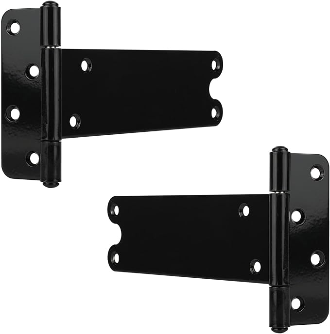 8 in T-Strap Shed Door Hinges,2 Pack Heavy Duty Tee Hinge, 180 Lbs Capacity, Gate Strap Hinges, Black Wrought Hardware for Wooden Fences, Barn Door, Shed Doors (Black, 8 in -2 pcs)