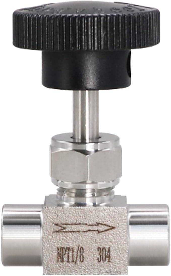 Needle Valve 1/8 NPT Gas Flow Control Valve Stainless Steel Female Thread for Water/Oil, 1PC