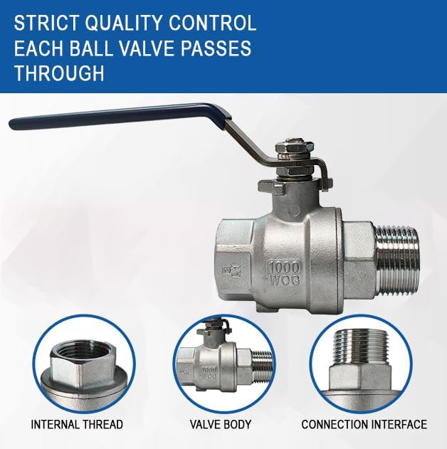 1" 316 Stainless Steel Ball Valve Female to Male, 2-Piece Full Port NPT Threaded, 1000 WOG, High Pressure Corrosion Resistant Shut Off Valve for Water/Oil/Gas, Industrial Plumbing Valve (2-Pack)