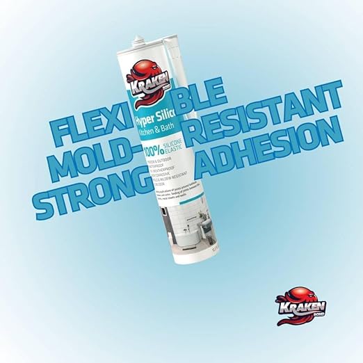 Kraken Bond Clear Silicone Sealant Waterproof% 100-10 fl oz Cartridge - RTV Silicone Caulk Kitchen and Bathroom, All Purpose, Window Caulking Sealant Outdoor, RV, Exterior Use Silicon - 12 Pack