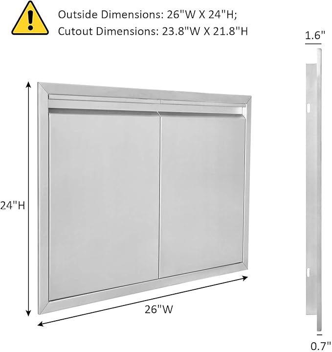 JIE JIN BBQ Access Door 26" W X 24" H Outdoor Kitchen Doors Double Doors Thickened 304 Stainless Steel Outdoor Kitchen Accessories Door for Indoor/Outdoor Kitchen Outdoor Cabinet BBQ Island