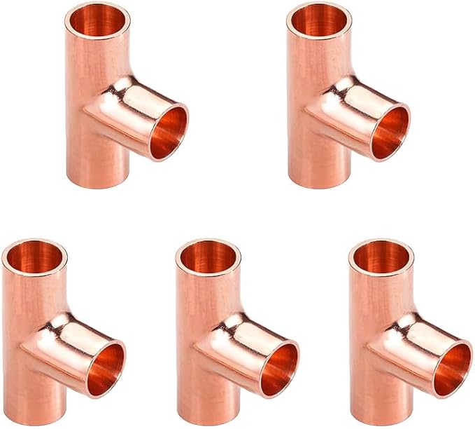 5/16" Copper Tee,Copper Three-Way Fitting Welding Joint, Sweat Solder Connection for Residential and Commercial Plumbing, HVAC Air Conditioning Systems (5 Pack)