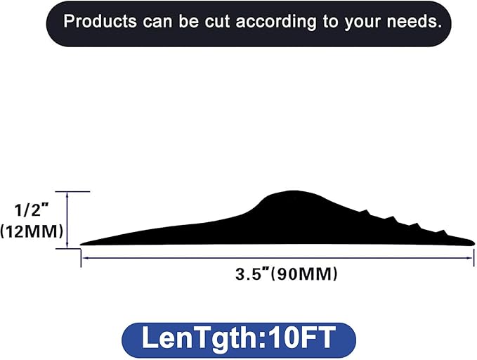 ToLanbbt 10Ft/3M Universal Garage Door Rubber Threshold Strip with 300ml Black Adhesive/Sealant, Weatherproof Seal Strip DIY Weather Stripping Replacement (Black)