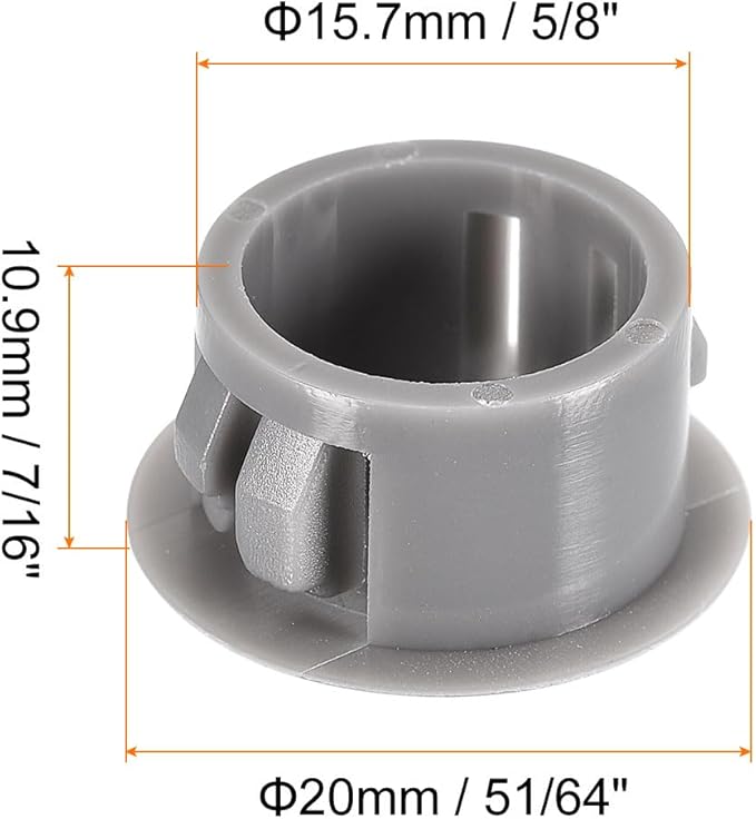 uxcell 5/8" Plastic Hole Plugs, 36Pcs Flush Type Panel Round Snap in Fastener Knockout Locking Plugs for Furniture Insert End Caps Panels, Gray