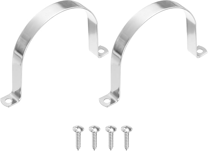 uxcell 2Pcs 108mm(4-1/4") Two Hole Rigid Pipe Strap, 304 Stainless Steel Conduit Clamp Thicken U Bracket Heavy Duty Pipe Clamp with Self-Tapping Screws for Fixing Tube Cable, Silver