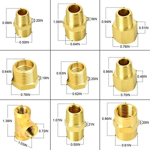 GASHER 26PCS Brass Pipe Fitting Kit, Hex Bushing, Reducer Adapter, Hex Nipple, 90 Degree Barstock Street Elbow