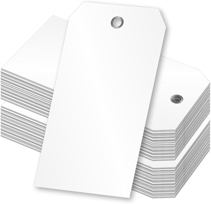 SmartSign 100-Pack White Plastic Tags with Pre-Punched Hole, 4.75" x 2.375", Size#5, 10 mil Tearproof Plastic Tags with Metal Eyelet, Writable Blank Tags for Shipping/Labeling, USA-Made