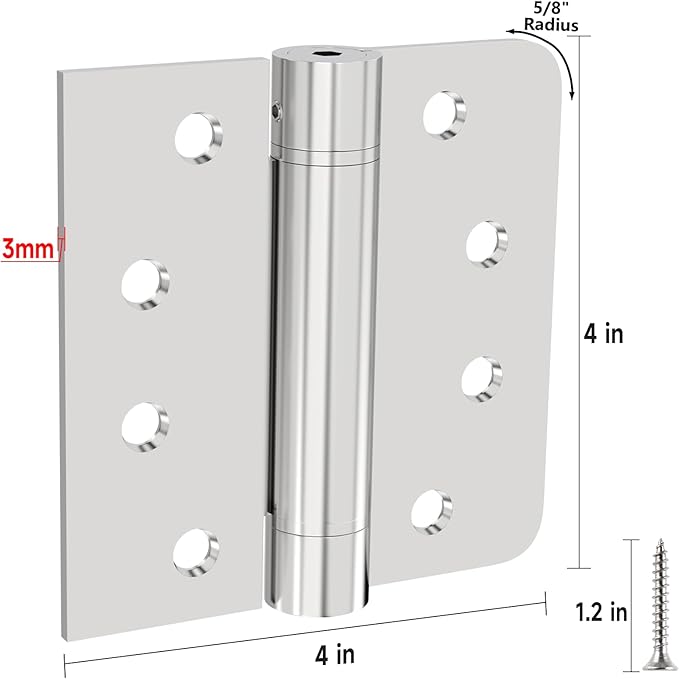 Hinges Self-Closing Door Hinges 4Inch 304 Stainless Steel Hinges Spring Hinge Heavy Duty Hinges with Square Rounded 5/8" Radius Corner Adjustable Tension 2 Pack