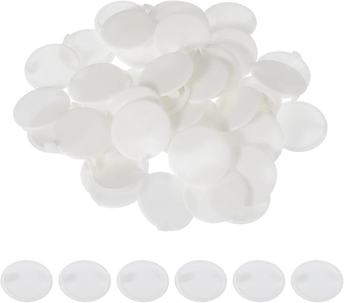uxcell 50Pcs Plastic Hole Plugs, 1-3/5"(40mm) Flush Type Panel Round Screw Caps Cover Fastener Knockout Locking Plugs for Furniture Insert End Caps Panels, White