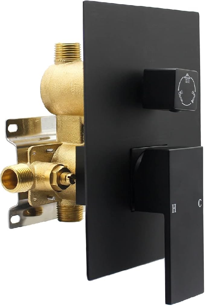 Matte Black Concealed 3 Way Outlet Function Shower Diverter Valve Brass Flow Control Mixer Mixing Rough-In Shower Valve Kit