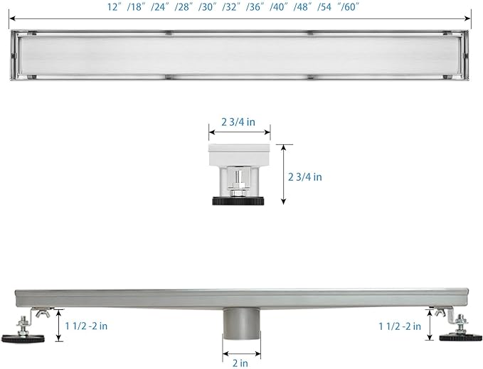 SaniteModar Linear Shower Drain, Shower Drain 30 inch with Flat and Tile Insert 2 in 1 Panel, Brushed 304 Stainless Steel Linear Drain, with Hair Strainer and Leveling feet