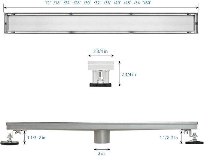 SaniteModar Linear Shower Drain 48 inch with Tiled Stealth and 304 Stainless Steel Brushed Polished 2 in 1 Panels.Tile Insert Shower Drain Equipped Adjustable Feet,Hair Filters