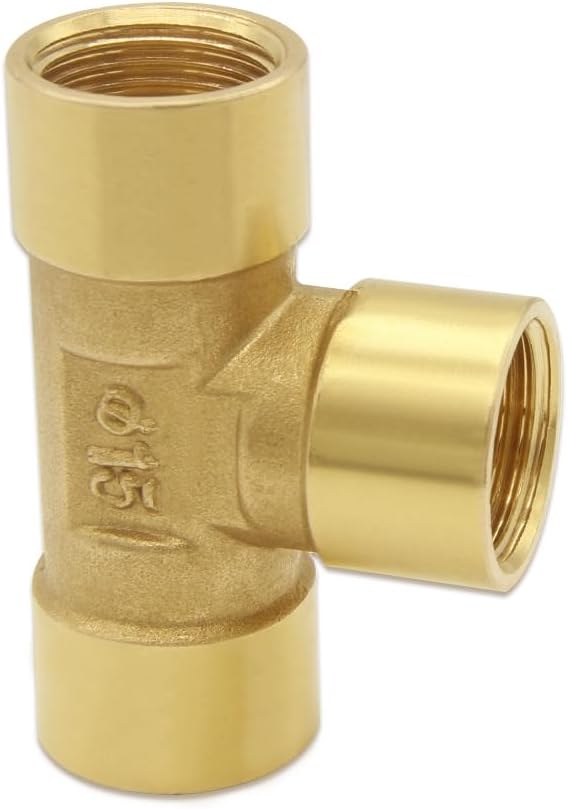 Hooshing Brass Tee Pipe Fitting 1/2" x 1/2" x 1/2" NPT Female Tee Adapter for Fuel Oil Gas Plumbing