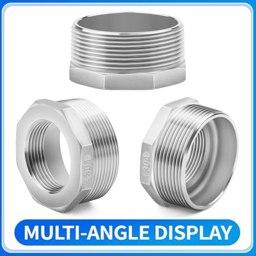ChillWaves 304 Stainless Steel Pipe Fitting, Reducer Hex Bushing 1-1/2" NPT Male x 1/2" NPT Female Thread Adapter(2-PACK)