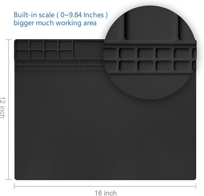 Handook Soldering Mat Silicone Repair Mat Heat Resistant 932°F Workbench Mat for Cellphone, Computer, PCB board Electronic Repair Mat for Soldering Station Iron Gun with Size 16 x 12 Inch (Black）