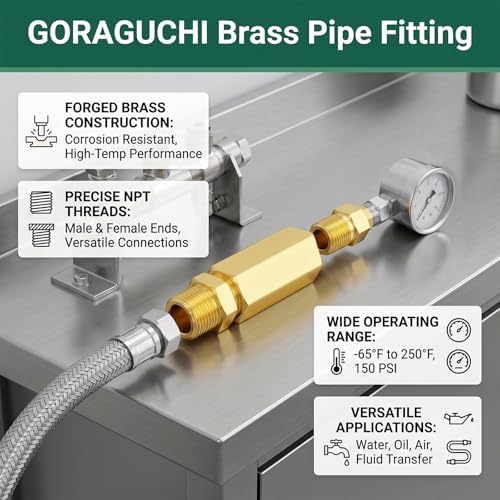 2PCS Brass Pipe Fitting, 1" NPT Male x 1" NPT Female Nipple, 2" Length for water/oil/air/fuel