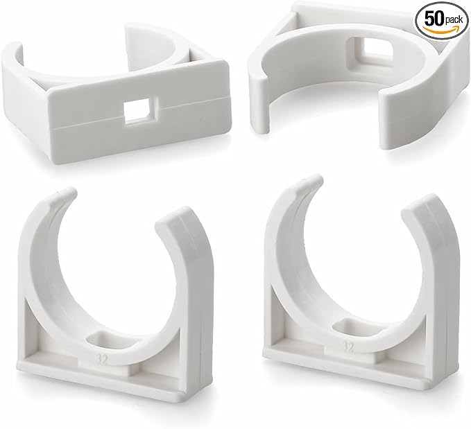 20mm/0.79" (50 PCS) U-Shaped PVC Pipe Clamps (White), Hose Hanger Support, High Strength for Home Plumbing, TV Trays, Water Supply, Garden Tubing, UV Resistant, fit for 3/4" PEX and 1/2" PVC Pipe