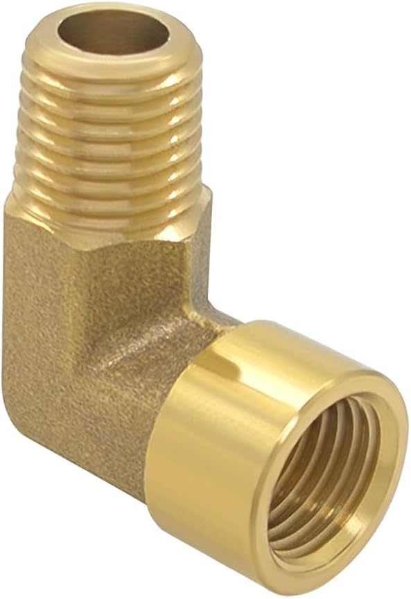 Hooshing 1/8 Inch NPT Elbow Brass Pipe Fitting 1/8" NPT Male to Female Thread 90 Degree Street Elbow Forged Pipe Fitting, 2 Pack