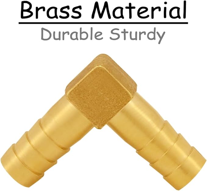 3PCS Solid Brass 3/8"OD Barb Elbow Fittings 2-Way 90 Degree L Right Angle Block Barbed Fitting for Water/Oil/Gas