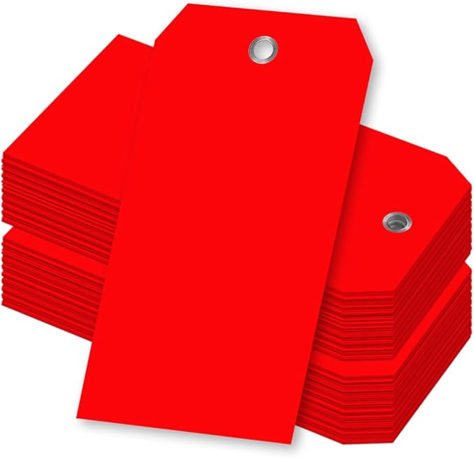 SmartSign Red Plastic Tags with Pre-Punched Hole, 100-Pack, 4.75 x 2.375 inch, Size#5, 10 mil Thick Tear-Proof Polylith Plastic Tags with Metal Eyelet, Writable Blank Tags for Shipping, Labeling