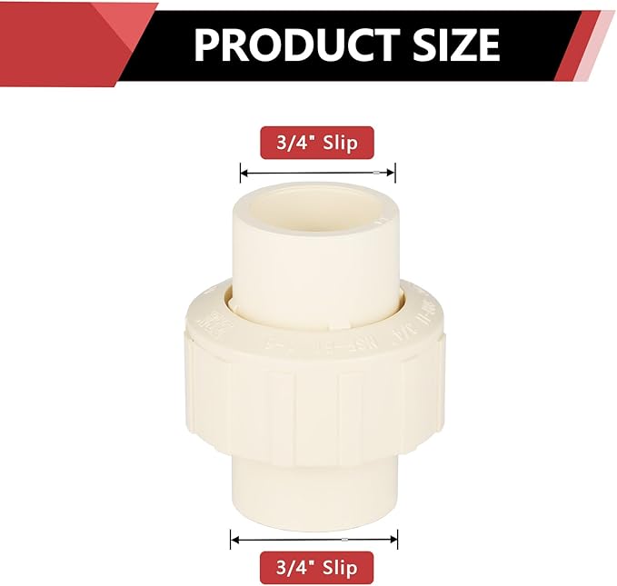 (10 Pack) EFIELD 3/4" Inch CPVC Slip Union, CTS x CTS Union Solvent Connection Fittings,(CPVC031-10PCS)
