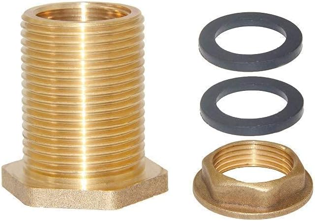 Joywayus 3/4" GHT Female 1" Male Soild Brass Water Tank Connector Bulkhead Tank Fitting with 2 Rubber Ring Stablizing