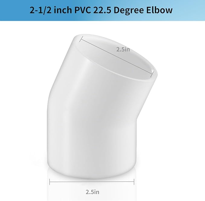 LESSO 2.5 Inch PVC Elbow Pipe Fitting, 22.5 Degree 2-1/2" PVC Corner Adapter SCH40 Furniture Build Grade, for Home Sewer Plumbing Water Line