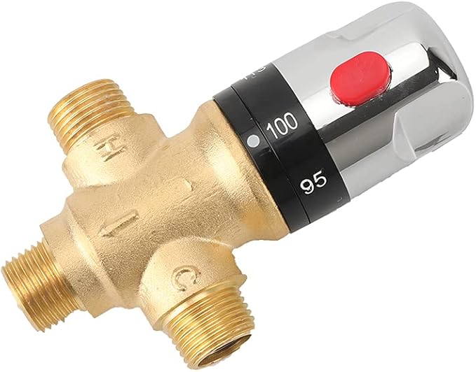 TreMax Thermostatic Mixing Valve, Shower Mixing Valve with NPT Thread US Standard, Temperature Constant Control Valve, Fahrenheit Scale Mark, Solid Brass- Golden
