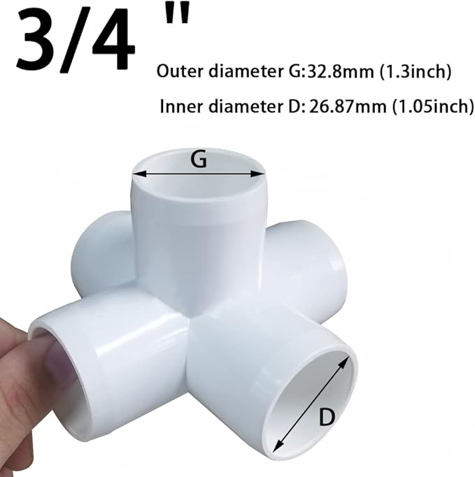 3/4“ Tee PVC Fitting 5 Way Elbow Connector, Furniture Grade 90 Degree Elbow Side Outlet, PVC Corner Fittings for Building Furniture Greenhouse Shed Pipe Fittings Tent Connection (Pack of 8)