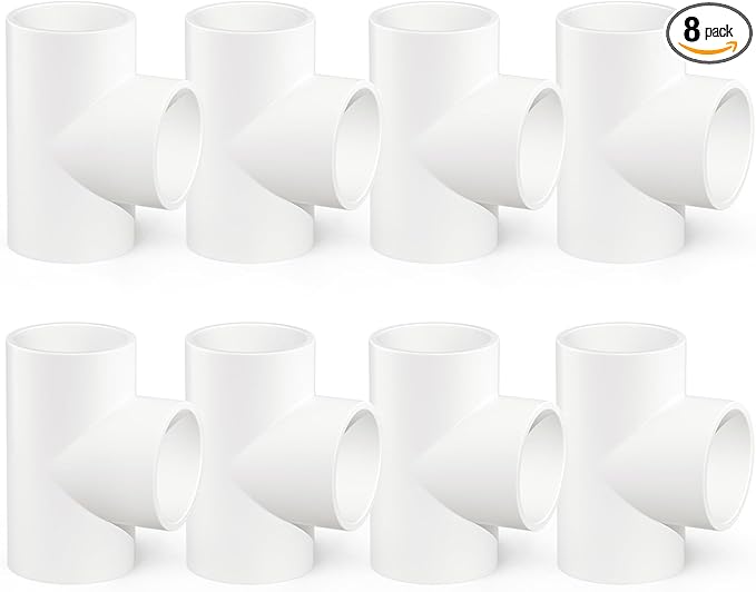 GASHER 8PCS PVC Pipe Fitting 2" PVC 3 Way Tee Furniture Grade Pipe Socket Fittings, For Home or Industrial